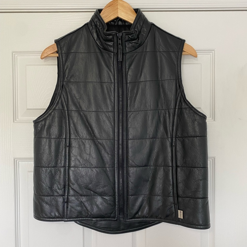Vintage Black Quilted Leather Vest Size Medium